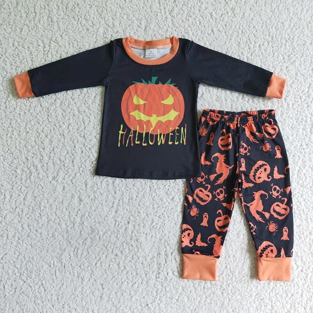 Ropa de dormir de Halloween para niños, conjunto de pantalones de fantasma de calabaza para niños, pijamas para niños, ropa para bebés, ropa para niños, venta al por mayor