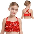 thumbnail image 1 of Ocealan Chemise de Danse à Sequins pour Filles Sans Manches Dos Croisé Crop Top Métallique pour Performance Hip Hop Jazz Rouge 16, 1 of 6