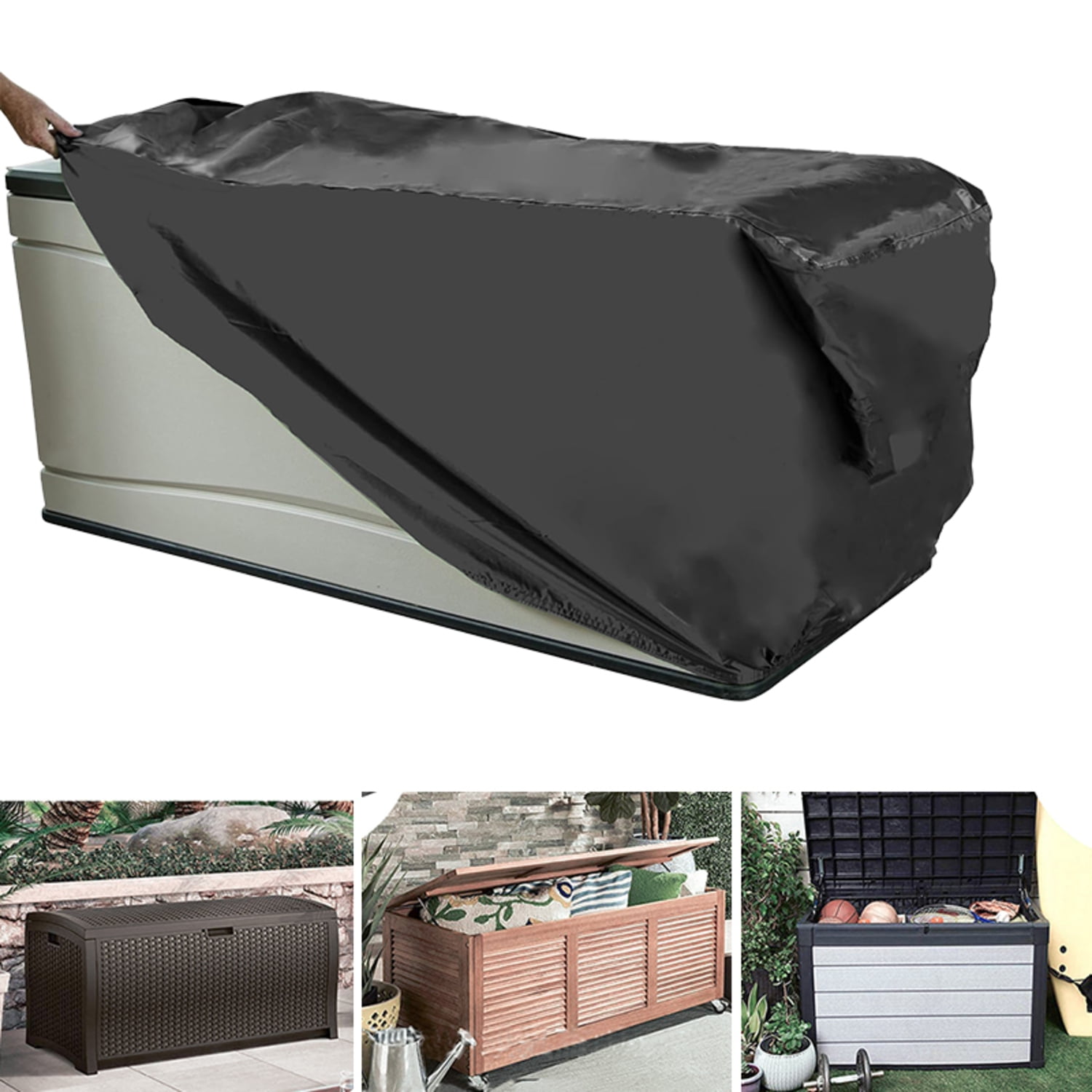 OPTUTUS Heavy Duty Deck Box Cover, Waterproof and UV Resistant Outdoor Storage Cover, Fits 62"x30"x28"