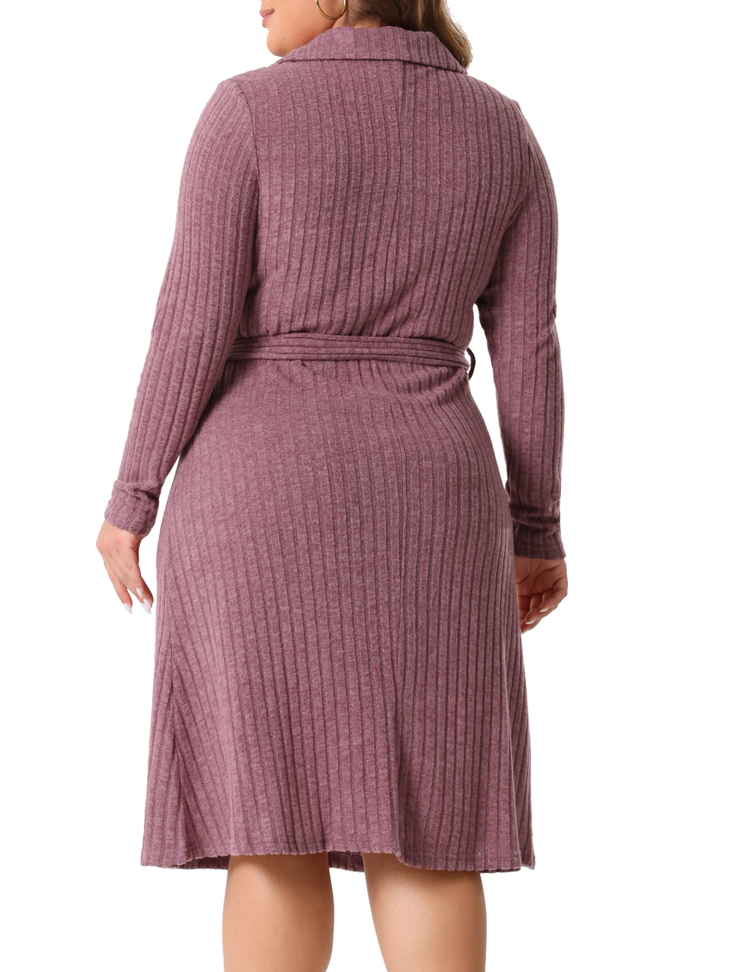 DARING DIVA Plus Size Ribbed Sweater Half Zip Front and Tie Waist Dress 1X Purple