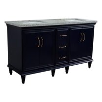 61 in. Double Wooden Vanity Blue Gray Granite Rectangle Sink