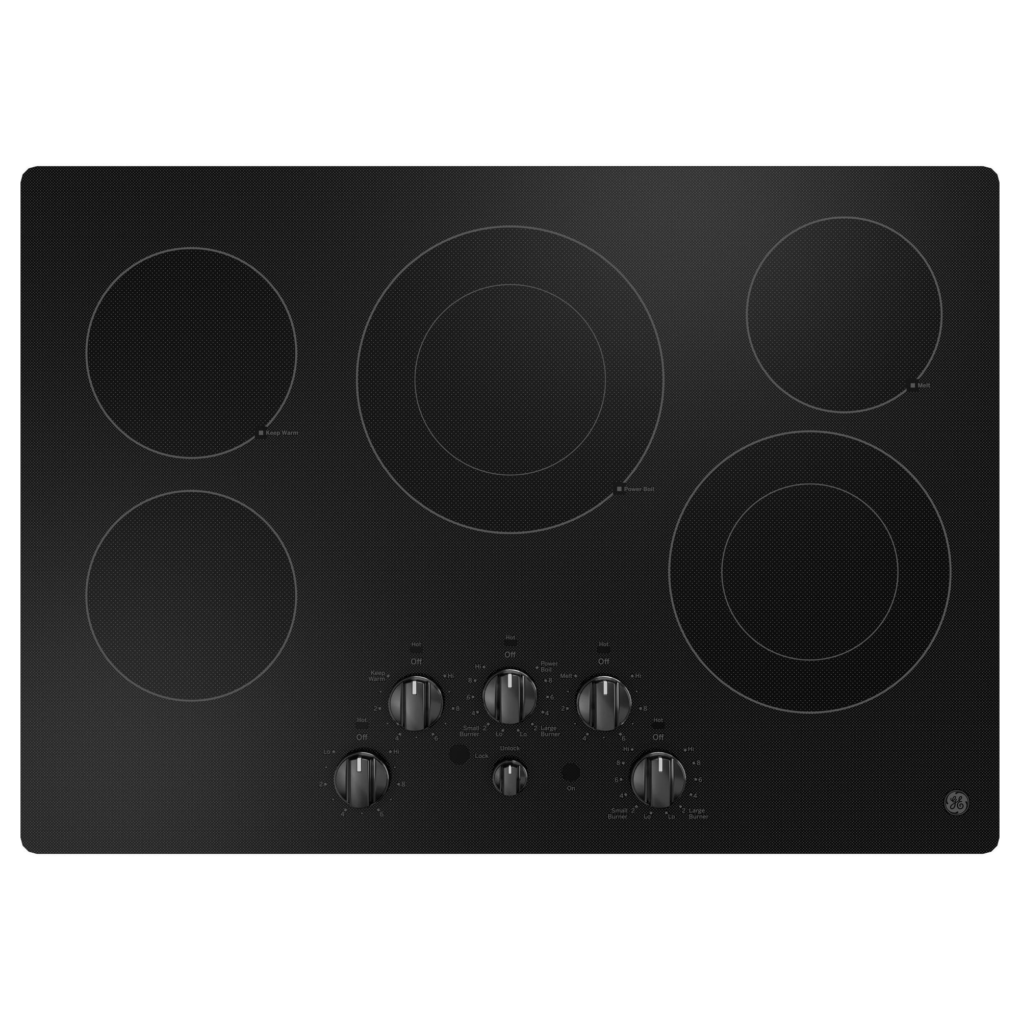 GE® 30" Built-In Knob Control, 5 Burner Element Radiant Electric Cooktop in Black Model JEP5030DTBB