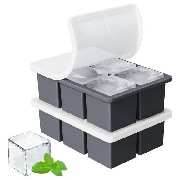 Large Ice Cube Tray for Whiskey:Silicone Ice Cube Trays with Lid - 2Pack Big Square Old Fashioned Ice Cube Maker for Cocktail - 2inch Huge Cubed Ice Trays for Whisky