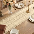 thumbnail image 5 of Macrame Boho Table Runner 72 Inches Long Farmhouse Woven Cotton Home Decor for Dining Room Table Kitchen Island Buffet Console Bridal Shower Party Rustic Farmhouse Kitchen Decor - 12x72 Inch（Khaki）, 5 of 8