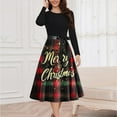 thumbnail image 6 of Mifsaly Merry Christmas Dresses for Women 2025 Crewneck Long Sleeve Vintage Cocktail Dress Xmas Plaid Tunic Elegant Evening Gowns Wedding Guest Festival Party Outfits with Belt, 6 of 6