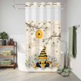 thumbnail image 6 of No Hook Shower Curtain, Yellow Gnomes Shower Curtains for Bathroom with See Through Top Window, Spring Floral Bees Daisy Branches Watercolor Waterproof & Washable Bath Curtain Narrow 54"x78", 6 of 9