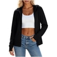 thumbnail image 2 of Snorda Jackets for Women Full Zip Long Sleeve Sun Protection Hooded Jacket With Zipper Pockets Casual Solid Color Loose Fits Lightweight Comfy Jackets for Fall Daily Outing Wear, 2 of 7