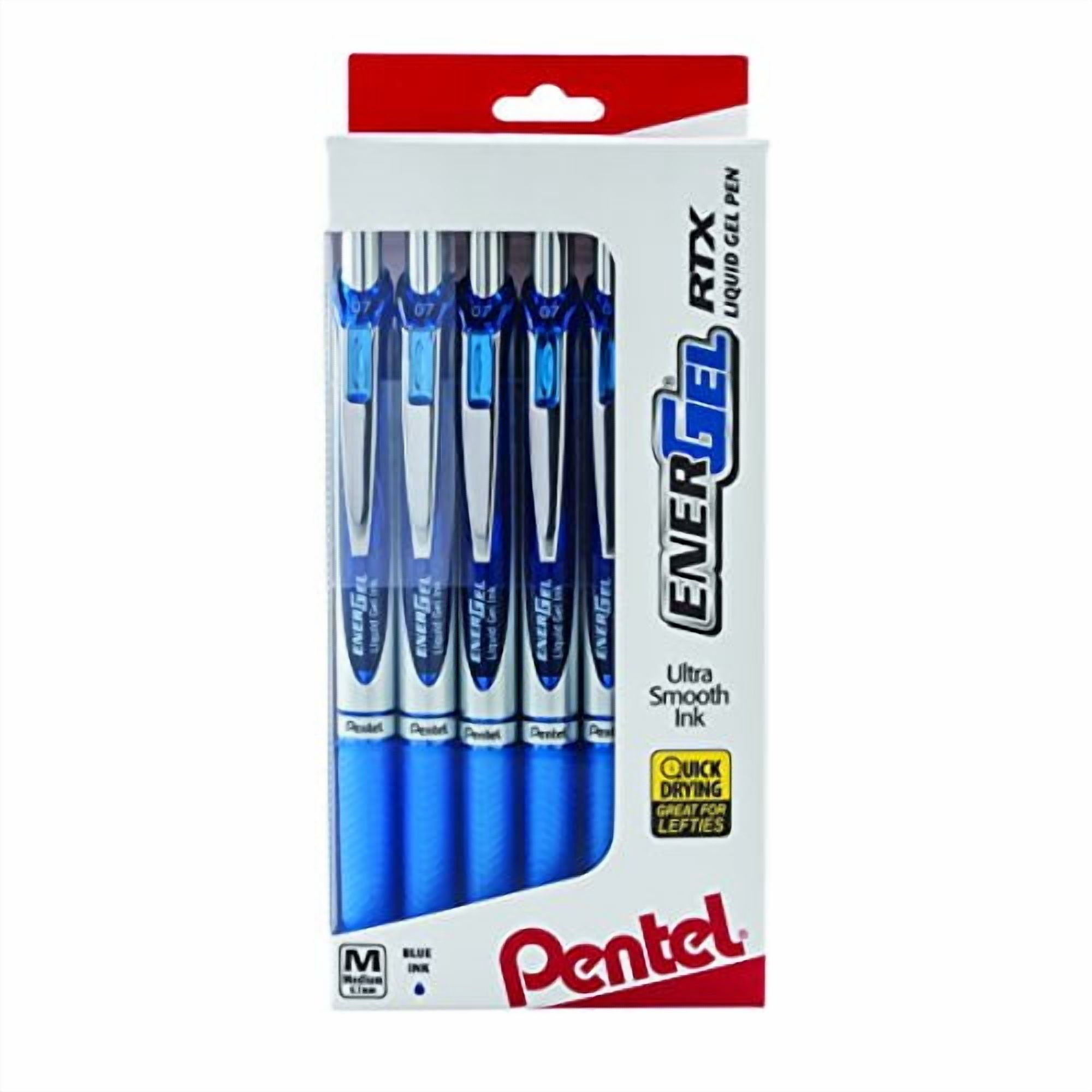 Pentel EnerGel RTX Retractable Liquid Gel Pen, (0.7mm) Metal Tip, Medium Line,0.7mm, Blue Ink, 12-Pk Hanging Window Box
