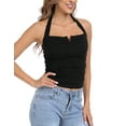 thumbnail image 6 of HDE Women's Halter Top with Built in Bra Basic Summer Tops Black XXL, 6 of 7