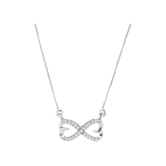 Sterling Silver Womens Round Diamond Infinity Double Heart Pendant Necklace 1/5 Cttw