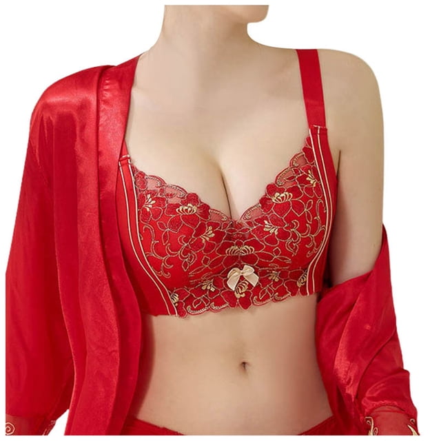TSADFHJI Ladies Gather and Gather Their Stomachs without Steel Rings to Sagging. Thickened Lace Bra for Girls Women's Bras Sleep Robe Bras for Women Plus Size Blue with Matching Robe Red 36