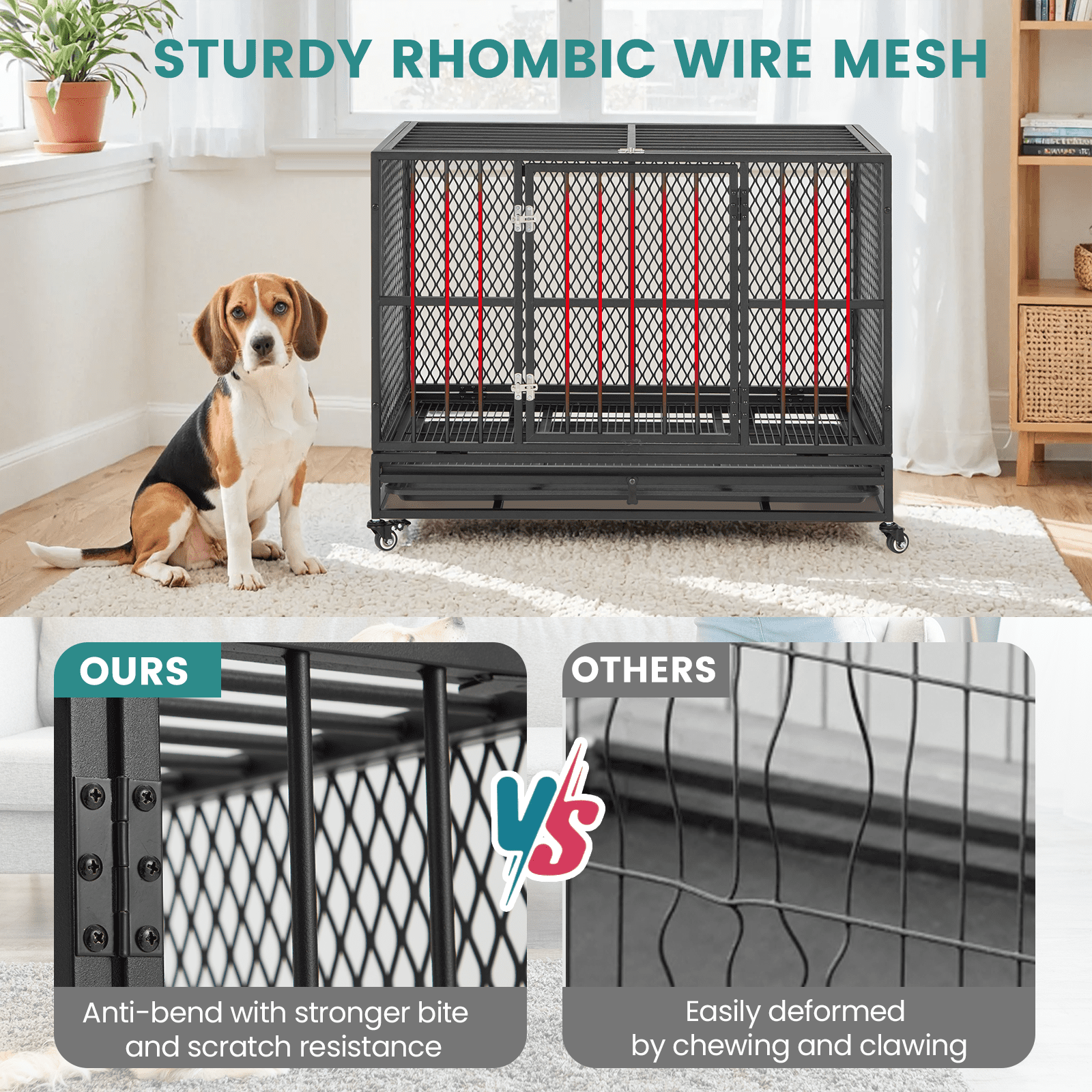 Erinnyees 37" Heavy Duty Dog Crate, Folding Large Dog Kennel for Medium Large Dogs, Metal Dog Cage with Lockable Wheels, Dual Locks, Removable Tray, Easy Assembly