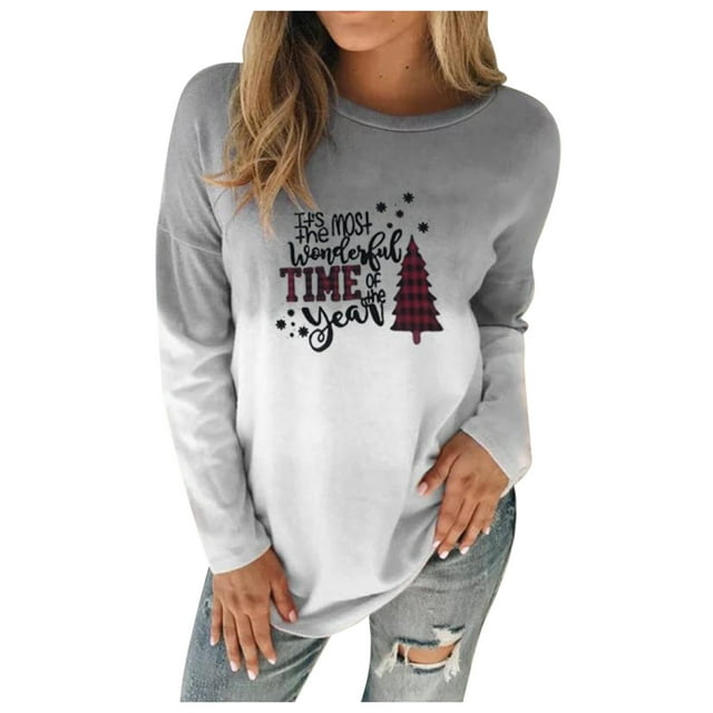 Hauts pour Femmes à Manches Longues Femmes Hauts Amples à Manches Longues Blouse Chandail Dégradé
