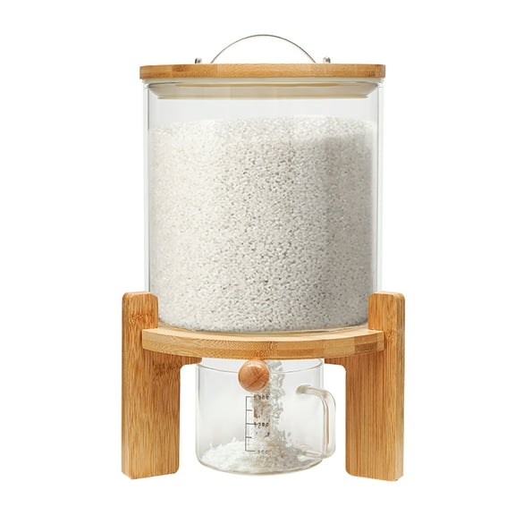 Autrinix Stainless Steel Cereal Dispenser with Measuring Cup & Modern Bamboo Design – Large Capacity for Pantry Organization