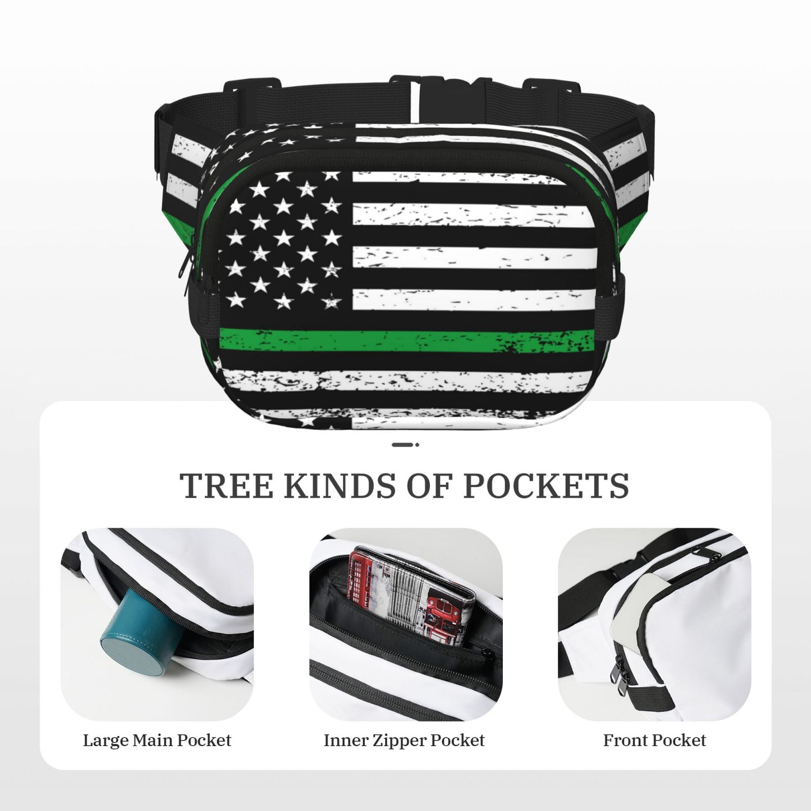 Fuzoiu American Flag Print Unisex Square Double Layer Waist Bag,Crossbody Fanny Pack Travel Workout Accessory