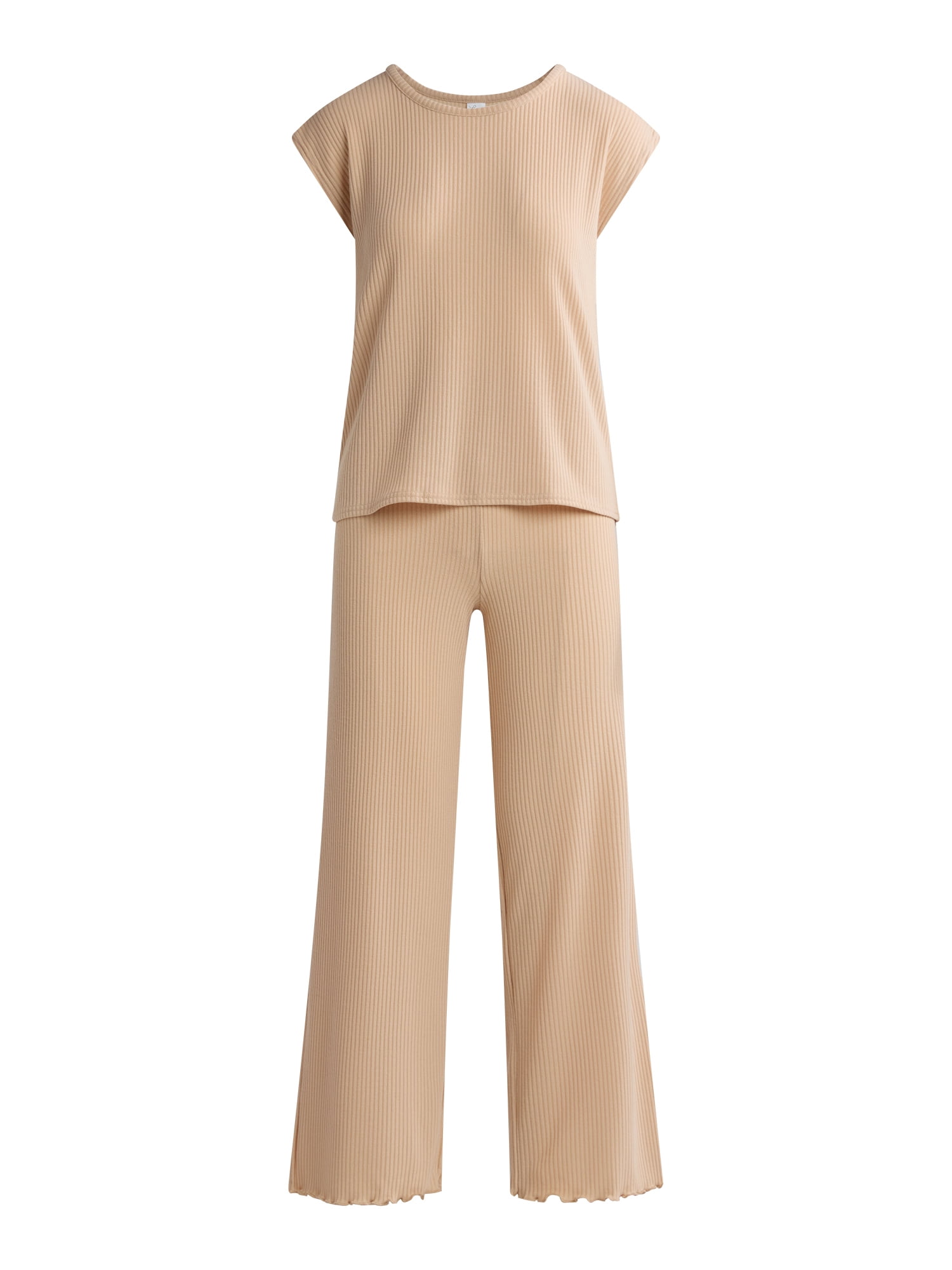 Lissome Women's and Women’s Plus Ribbed Top and Pants Lounge Set, 2-Piece, Sizes S-4X