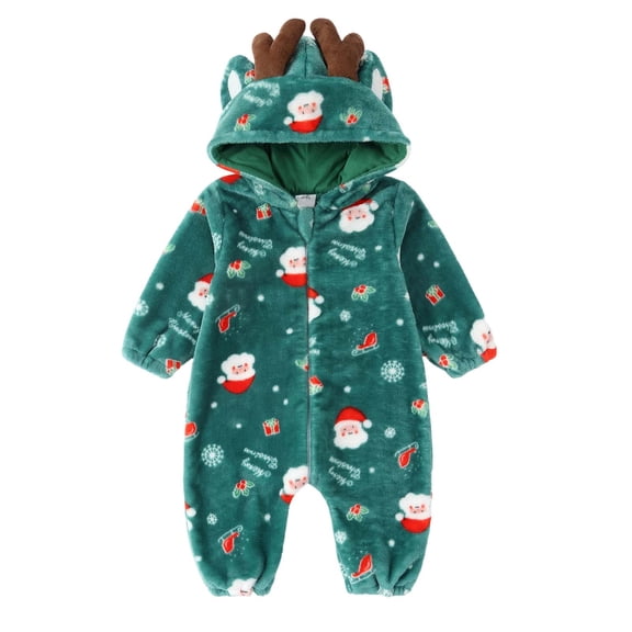 FRSASU Infant Jumpsuit Full Body Onesie Toddler Fleece Hooded Plush One Piece with Zipper, Soft Fuzzy Outfit Comfy Warm Hoodie Dress Up Green-D