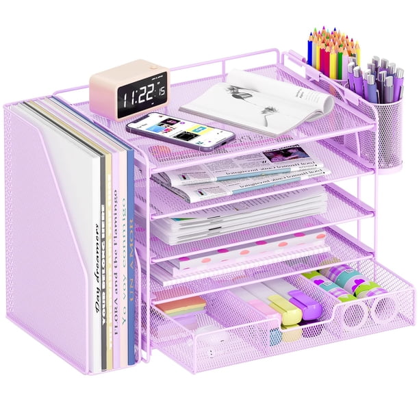 Organizador de escritorio OPNICE, archivo de papel de 5 niveles con cajón y soporte para bolígrafos