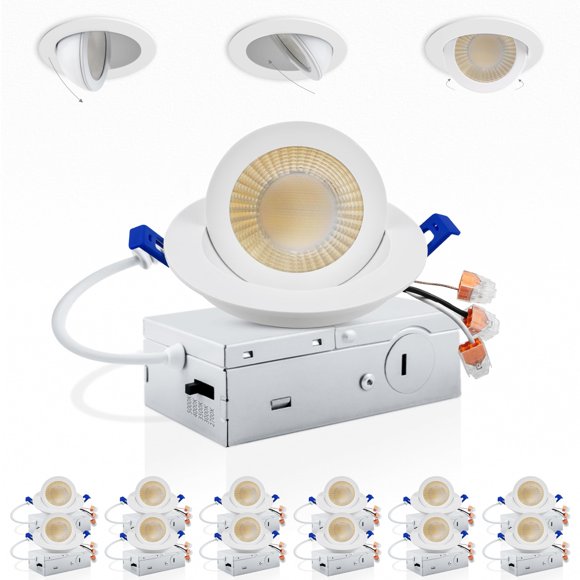 Lámpara LED empotrada con forma de cardán, Adetu, 3 pulgadas, 5 CCT, regulable, paquete de 12 unidades