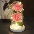 thumbnail image 1 of Dos Rosas, La Bella y La Bestia, rosa roja en una cúpula de cristal sobre una Base de madera, lámpara rosa para el Día de San Valentín, regalo de Navidad, decoración del hogar, 1 of 6