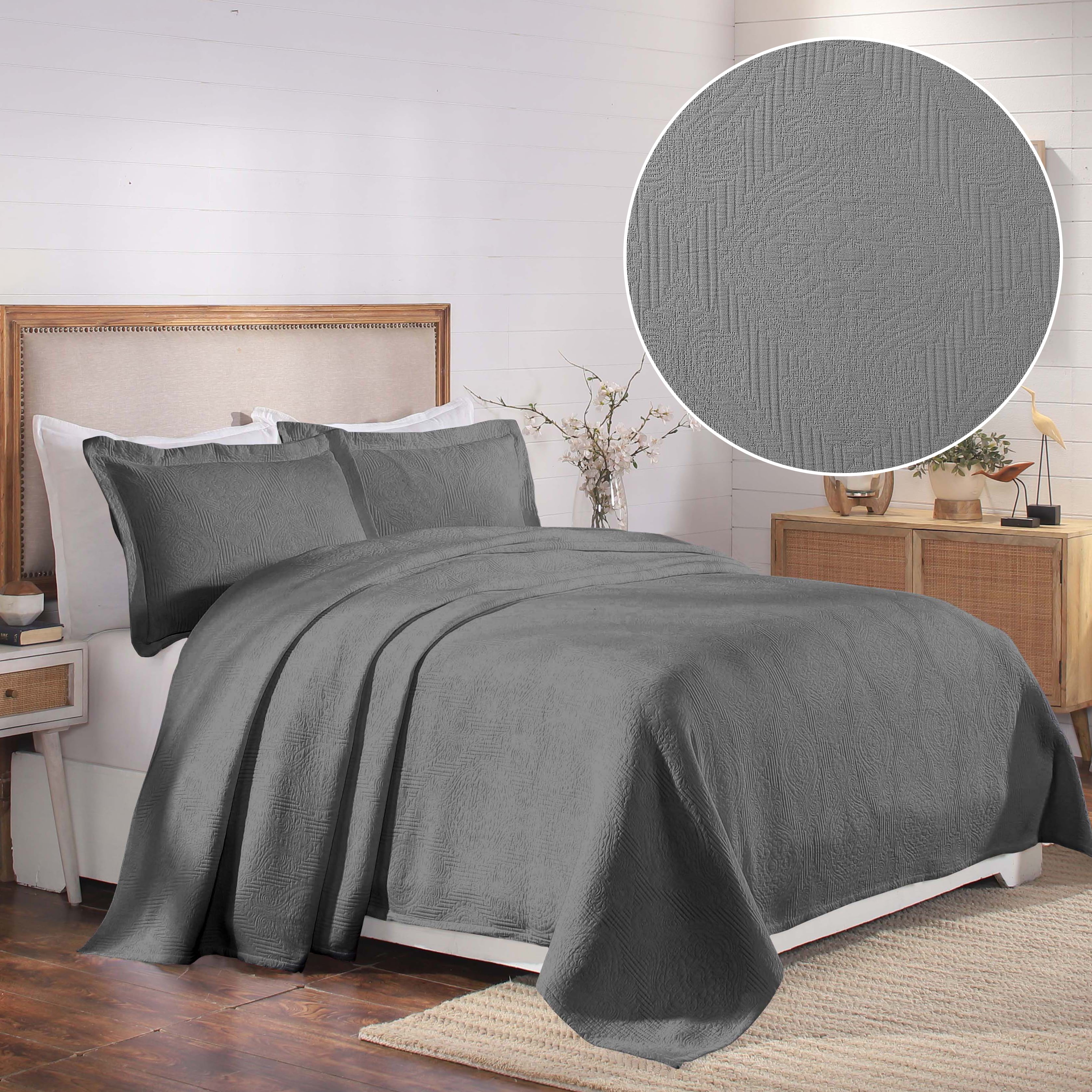 Superior 3-Piece Victory Cotton Matelasse Grey Bedspread Set, King
