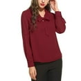 thumbnail image 2 of 1pcs-Camisa de gasa de manga larga con cuello en V-rojo-L, 2 of 5