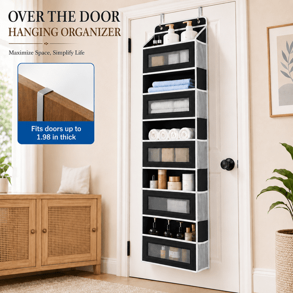 MORAVE 2 Pack Over The Door Organizer Storage, 5 Shelf Hanging Organizer with 5 Large Capacity Pockets, Anti Tilt 44 lb Load Behind Door Storage for Bedroom Bathroom Pantry Nursery