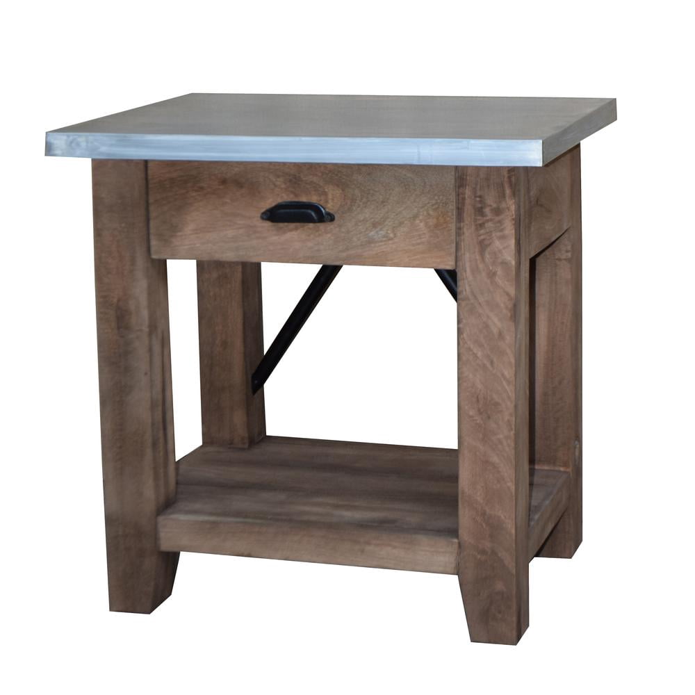 Alaterre Millwork 22" Wood and Zinc Metal End Table with Drawer