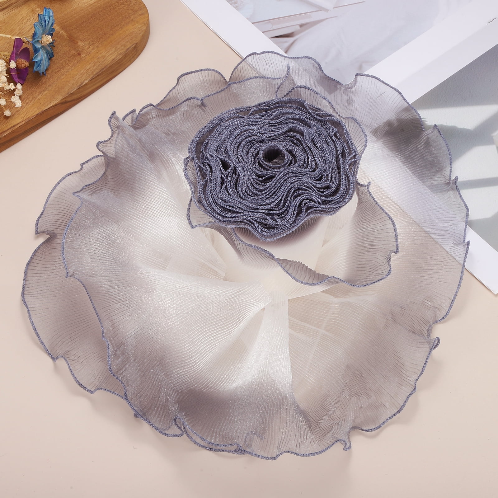 Ruffle Pleated Chiffon Trim, 25 Yards Retro Organza Fabric Trim Tulle Decorative Ruffle Lace Border for DIY Sewing Dress Bag Costume Trimming Craft Cake Decor, Sapphire Blue