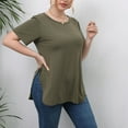 thumbnail image 6 of YOTMKGDO Short Sleeve Crew Neck Shirt | Women's European And American Plus Size Women's Clothing Supplier Manufacturer Casual Simple Tops Slit T Shirt, summer tops for women (Sage Green, L), 6 of 10