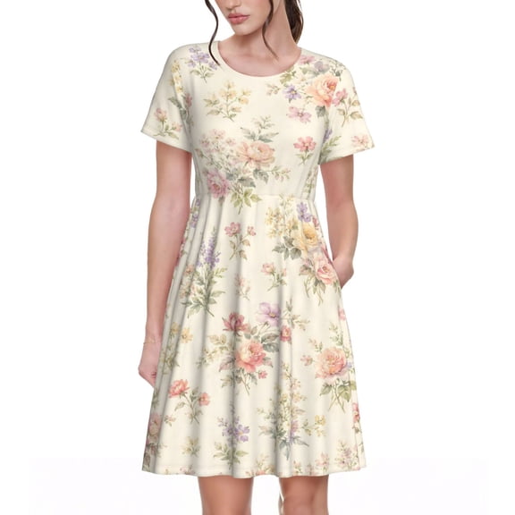 Vintage Floral Dresses Short Sleeve Nightdresses for Women