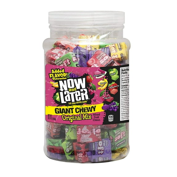 Now and Later Chewy Mixed Fruit Chews Assorted, 38 Ounce Jar