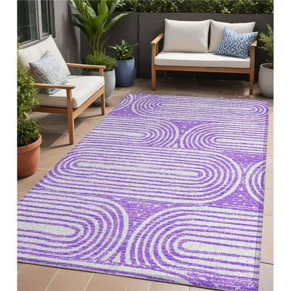 HomeRoots 561853 5 x 8 ft. Purple & White Abstract Washable Non Skid Indoor Outdoor Rectangle Machine Woven Area Rug