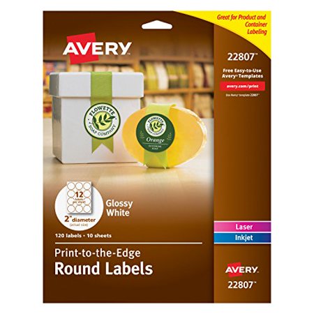 Avery Easy L Permanent Print To The Edge Round Labels Laser Inkjet 2 Inch Glossy White Pack Of 120 22807 Avery Easy L Permanent Print To The Edge Round Labels Laser Inkjet 2 Inch Glossy White Pack Of 120 22807