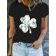 thumbnail image 1 of Camiseta básica para mujer de veranoWomen's Casual Black T-Shirt with Green Four-Leaf Clover Print, Short Sleeves- Machine Washable, IdeCamisetas de verano para mujer, manga corta, cuello redondo, c, 1 of 7