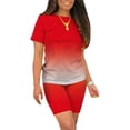 thumbnail image 1 of Innerwin Survêtements Couleur Unie Ensemble de Jogging pour Femmes Manches Courtes Ample Deux Pièces Rouge TG, 1 of 5