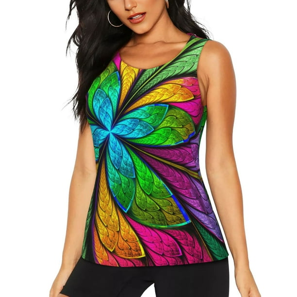 Fotbe Multicolored Beautiful Flower Blusas Sin Mangas para Mujer – Estilo Casual, Corte Suelto, Slim-Fit, Cuello Redondo Deportivo, Tops de Verano para Gimnasio y Yoga-Medium