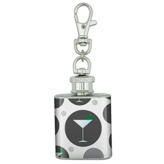 Martini Glass Olive Stainless Steel 1oz Mini Flask Key Chain