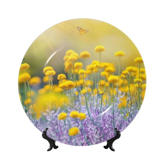 Picia Flowers And Butterflies Pattern Bone China Decorative Plate – Wall Decor with Stand and Adhesive, Elegant Ornament for Living Room, Office, or Entryway-6in