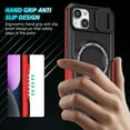 thumbnail image 2 of for iPhone 15 Case with Camera Sliding Cover, [Compatible with MagSafe] with Magnetic Ring Kickstand, Military Grade Heavy Duty Plustection Phone Case for iPhone 15, Red + Black, 2 of 10