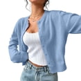 thumbnail image 5 of Bbyeadc Women's Cardigan Sweater Open Front Knit Lightweight Casual Soft Draped Versatile Everyday with Button Up and Cropped,Sky Blue(S), 5 of 5