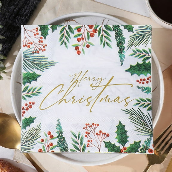 kladzum Christmas Napkins Xmas Berries and Pines Needles Paper Napkins Doubles Sided Print Merry Christmas Kitchen Guest Napkins for Xmas Party Supplies 20 Pcs Xmas Party Decorations