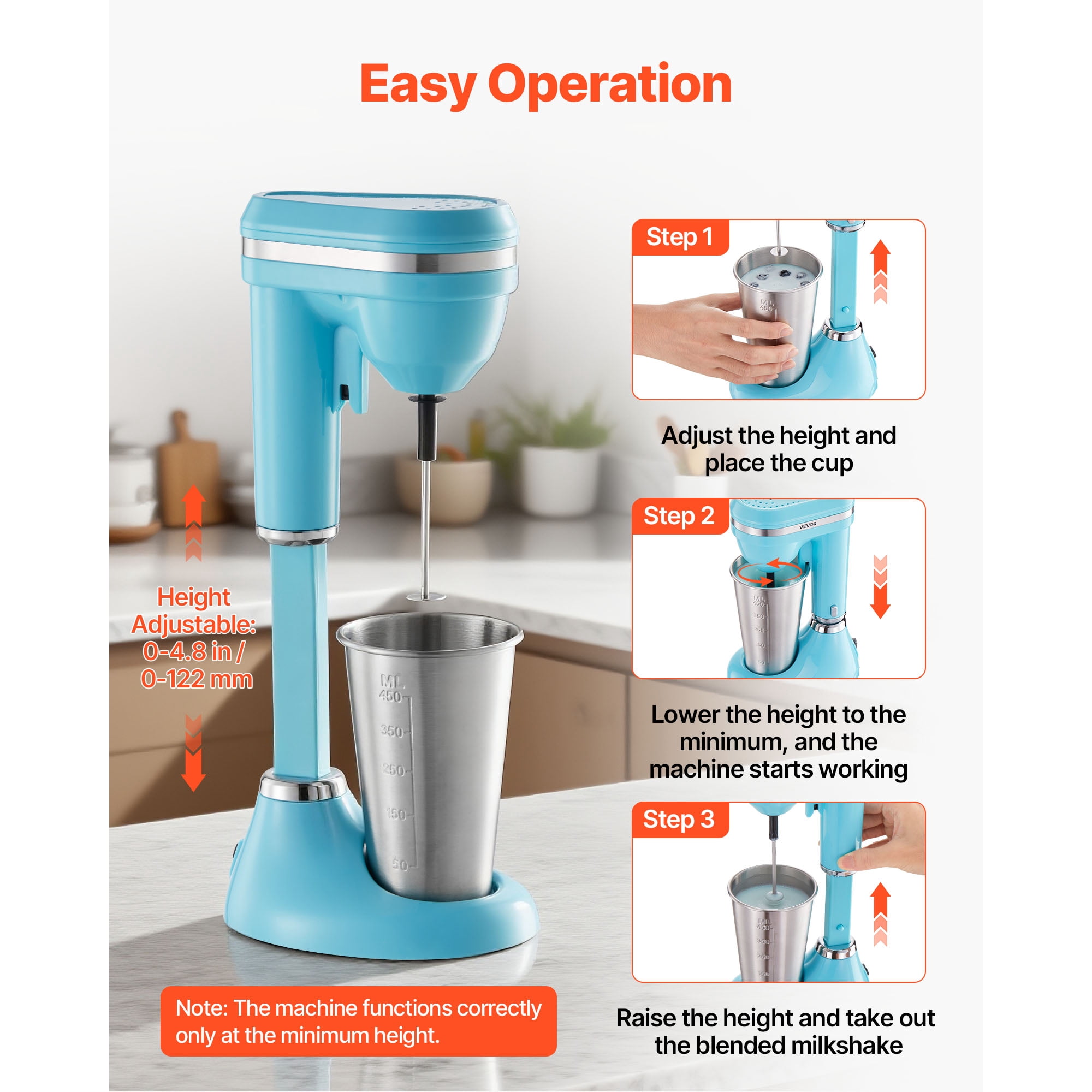 KFFKFF Milkshake Maker, 100W Drink Mixer Machine, Single-Head Blender with Dual-Speed Settings and Stainless Steel Cup, Ideal for Home, Kitchen, Bars, and Beverage Shops