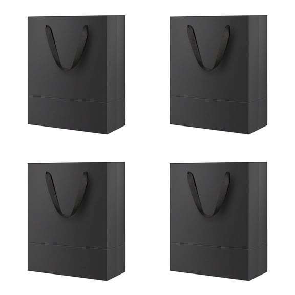 BAKIPACK 4pcs Black Gift Bags With Handles 7x4x9 inch Paper Gags Bulk For Party Shopping Birthday Wedding