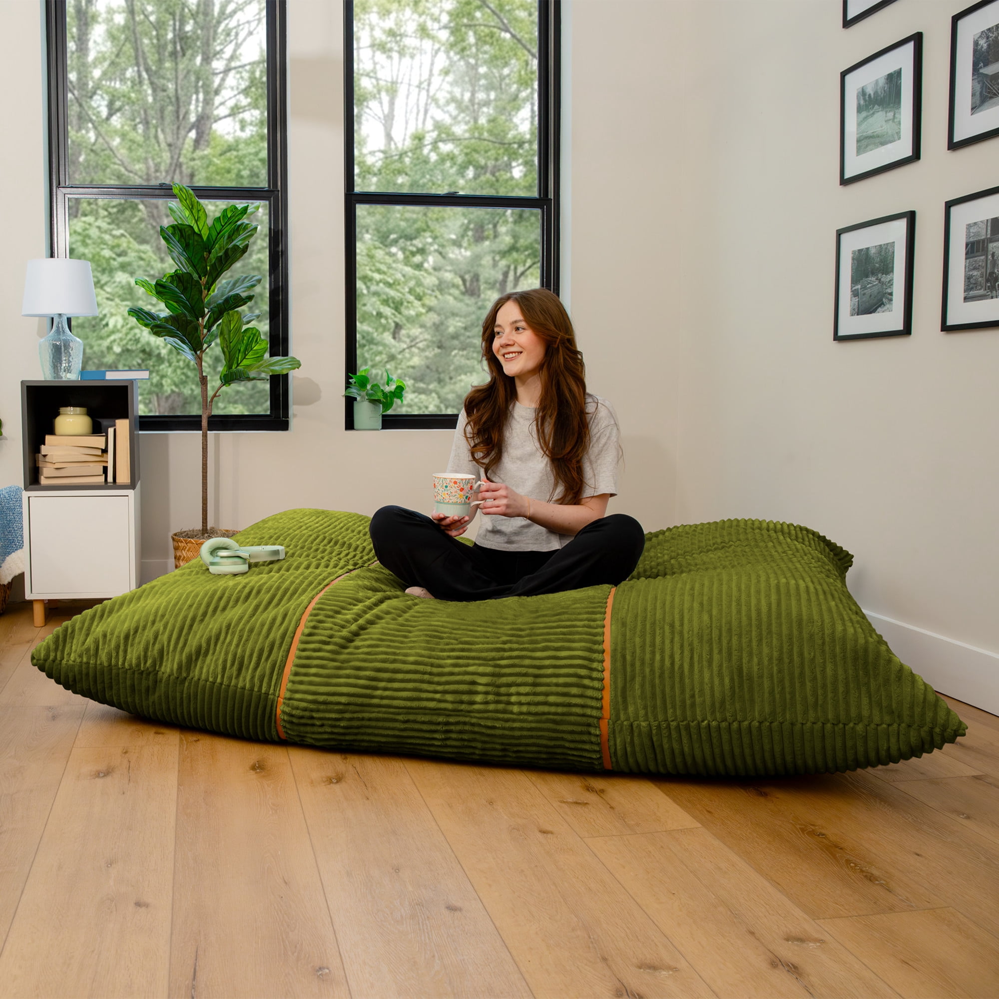 Big Joe Turnabout 3-in-1 Convertible Bean Bag Chair, Moss Green