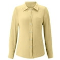 thumbnail image 4 of Arlun Long Sleeve Button down Gauze Shirts for Women Fall Winter Casual Lapel Solid Color Work Dress Shirt Ladies Solid Color Asymmetrical Hem Blouse Tops Yellow XL, 4 of 8