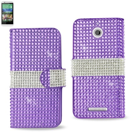 Reiko Diamond Magnetic Flip Wallet Carrying Case for HTC Desire 510, Purple