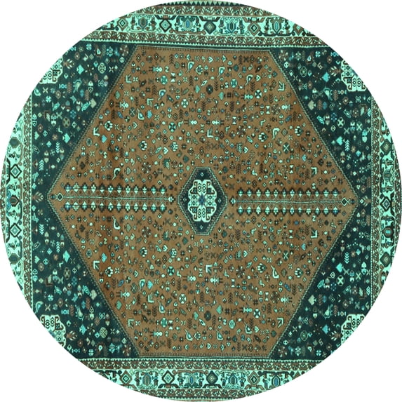 Ahgly Company Machine Washable Indoor Round Medallion Turquoise Blue Traditional Area Rugs, 7' Round