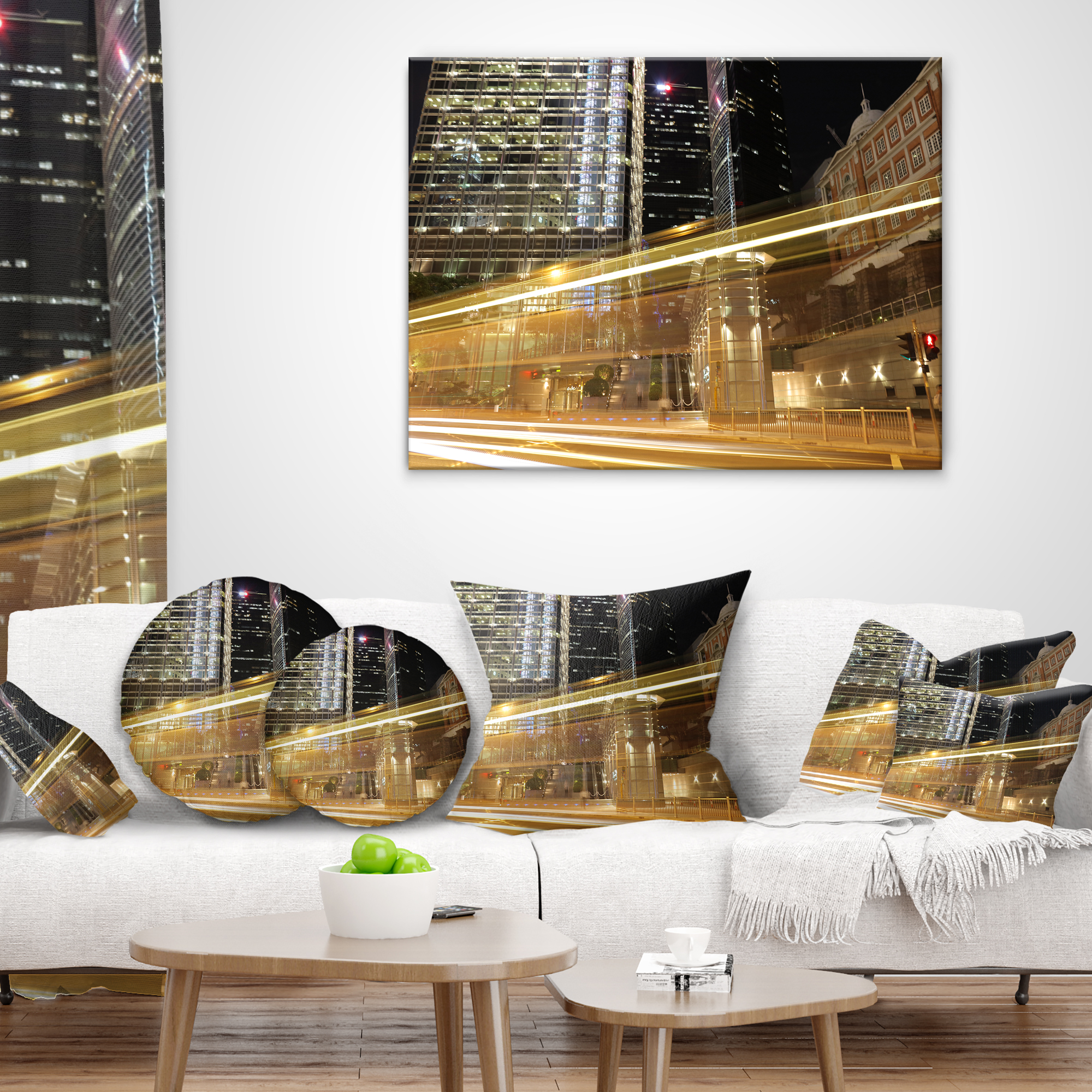 Designart Traffic and Urban Life at Night - Cityscape Throw Pillow - 16x16