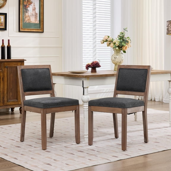 PAPROOS Upholstered Dining Chairs Set of 2, Farmhouse Dining Room Chairs with Padded Backrests, S-Spring Cushions, Rubberwood Frame, Mid-Century Kitchen Chairs for Dining Kitchen Living Room, Gray